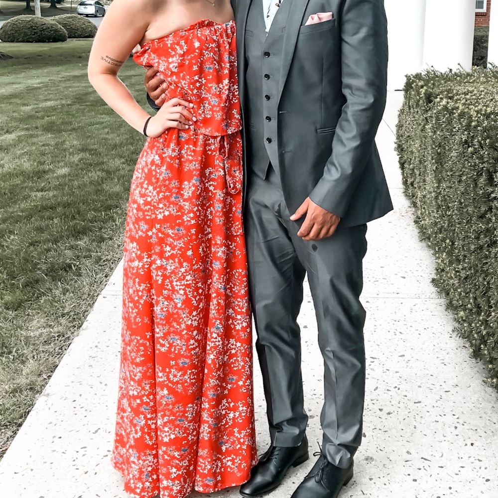 Red floral maxi dress